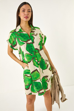 Roman Leaf Print Cocoon Shift Dress