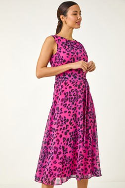Roman Animal Print Pleated Chiffon Dress