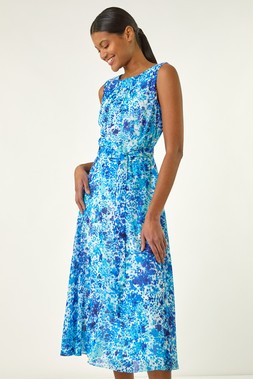 Roman Spot Print Pleated Chiffon Dress
