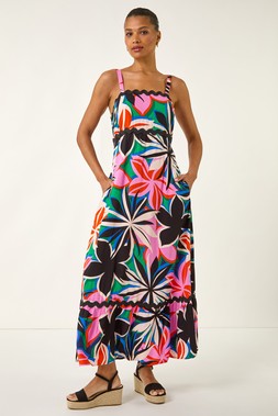 Roman Fuchsia Floral Ric Rac Maxi Dress