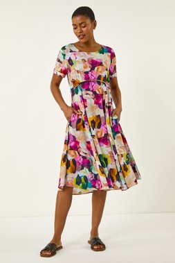 Roman Purple Floral Print Smock Dress