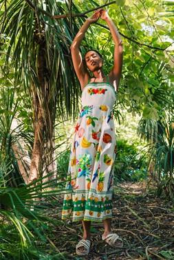 Roman Fruit Print Strappy Midi Dress