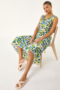 Roman Abstract Print Sleeveless Midi Dress