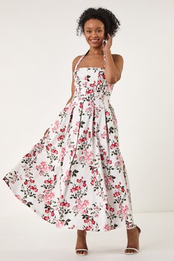 Roman Petite Floral Print Cotton Midi Dress