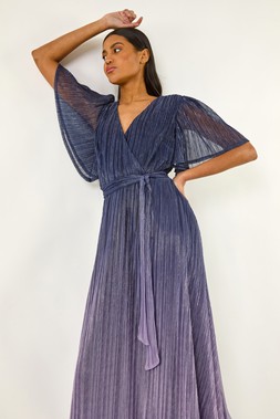 Roman Ombre Plisse Midi Wrap Dress