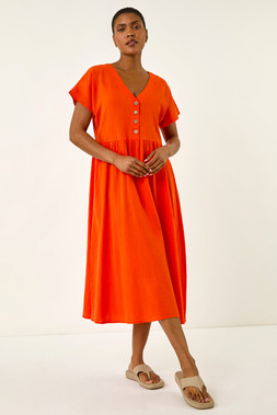 Roman Linen Look Button Midi Dress