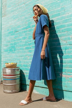 Roman Blue Linen Look Shirt Dress