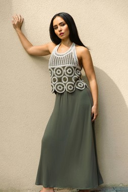 Roman Petite Crochet Contrast Maxi Dress
