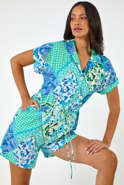 Dusk Patchwork Collared Playsuit