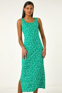 Roman Green Cotton Speckled Print Midi Dress