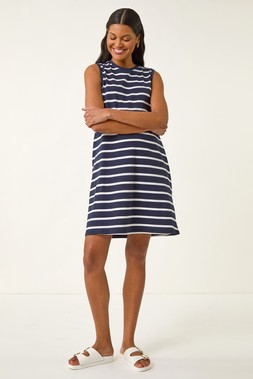 Roman Navy Stripe Jersey A-Line Dress