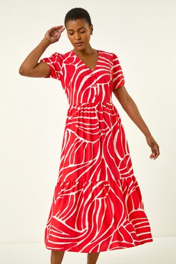 Roman Linear Print Midi Shirt Dress