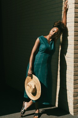 Roman Denim Panel Detail Midi Dress
