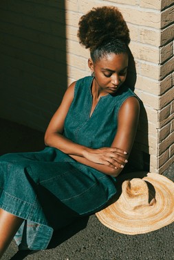 Roman Denim Panel Detail Midi Dress