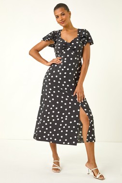 Roman Spot Print Sweetheart Midi Dress