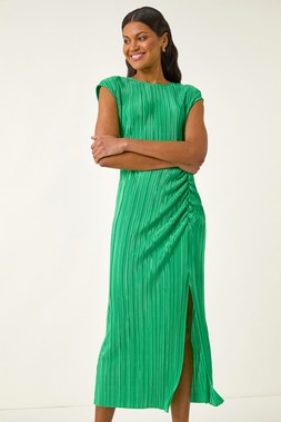 Roman Green Plisse Cowl Back Midi Dress