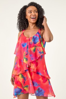 Roman Petite Abstract Frill Tiered Dress