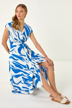 Roman Brushstroke Linen Mix Midi Dress