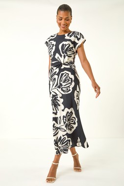Roman Abstract Printed Gathered Wrap Dress