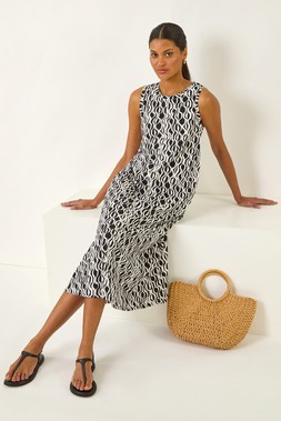 Roman Black Geo Print Pocket Midi Dress