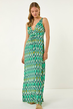 Roman Geometric V-Neck Maxi Dress