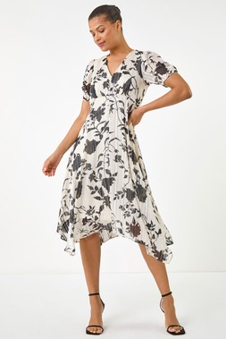 Roman Black Floral Hanky Hem Dress