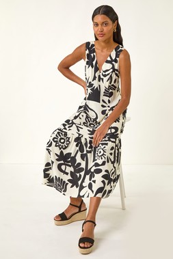 Roman Abstract Tiered Midi Dress