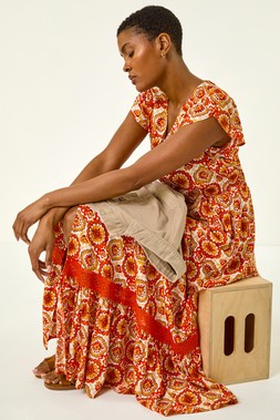 Roman Abstract Lace Trim Maxi Dress