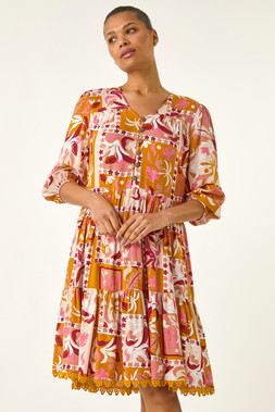 Roman Amber Patchwork Smock V-Neck Dress