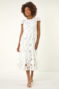Roman Crochet Floral Lace Midi Dress