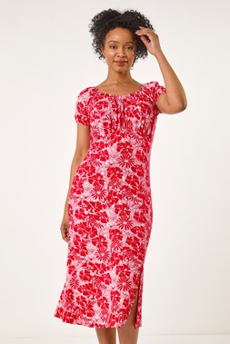 Roman Petite Red Ditsy Floral Midi Dress