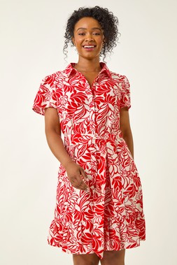 Roman Petite Leaf Print Shirt Dress