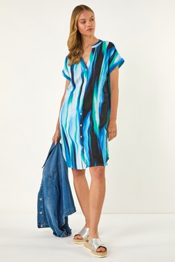 Roman Abstract Printed Linen Shift Dress