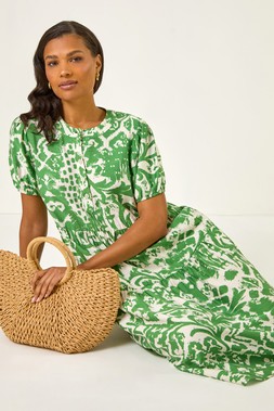 Roman Abstract Print Midi Shirt Dress