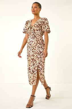 Roman Animal Print Tie Front Midi Dress