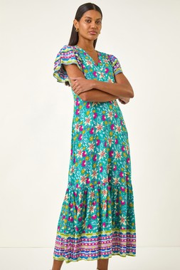 Roman Floral Border Print Maxi Dress