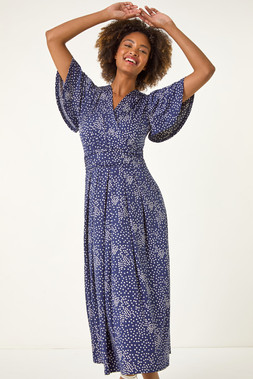 Roman Spot Print Wrap Midi Dress