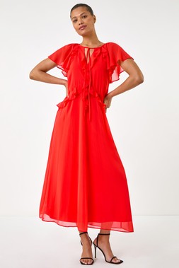 Roman Red Frill Tie Neck Maxi Dress