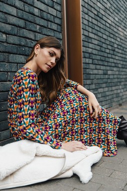 Roman Amber Geo Print Midi Dress