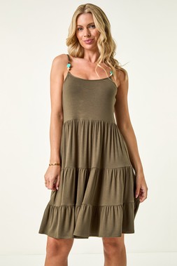 Roman Petite Beaded Strappy Tiered Dress