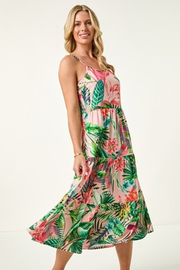 Roman Petite Tropical Strappy Tiered Dress
