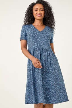 Roman Petite Navy Ditsy Floral Pocket Dress