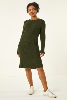 Roman Petite Khaki Ribbed Knitted Dress