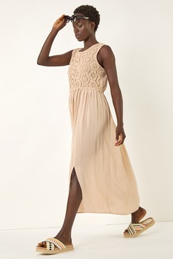 Roman Crochet Bodice Midi Dress
