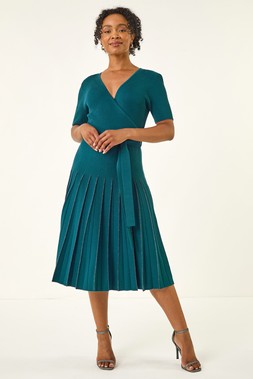 Roman Petite Teal Tie Waist Knitted Dress