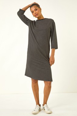 Roman Black Stripe Jersey Stretch T-Shirt Dress