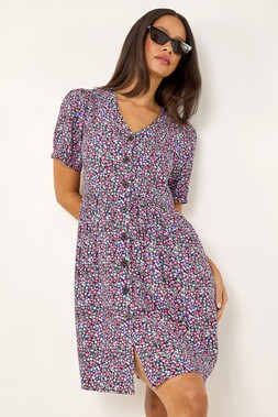 Roman Dusk Purple Floral Button Down Dress