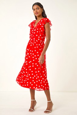 Roman Red Spot Frill Fit & Flare Dress