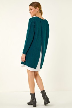 Teal Mock Shirt Knitted Dress