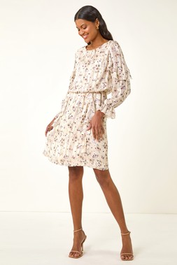 Roman Floral Frill Dobby Print Dress